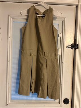 Girls Sleeveless Khaki Pleated Jumper Dress